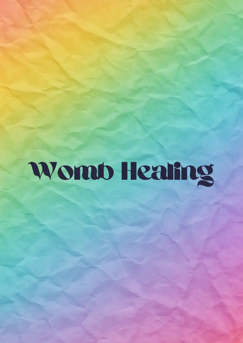 Visuel du soin Womb Healing sur fond arc-en-ciel